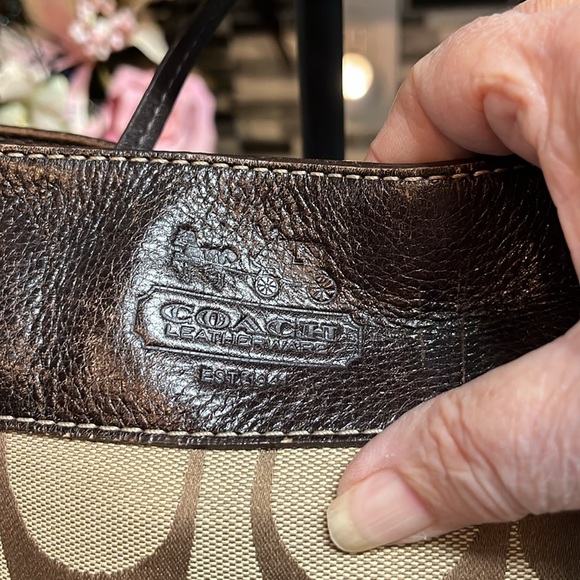 Coach Brown and Tan Signature Shoulder Bag with Leather Trim - Picture 2 of 10